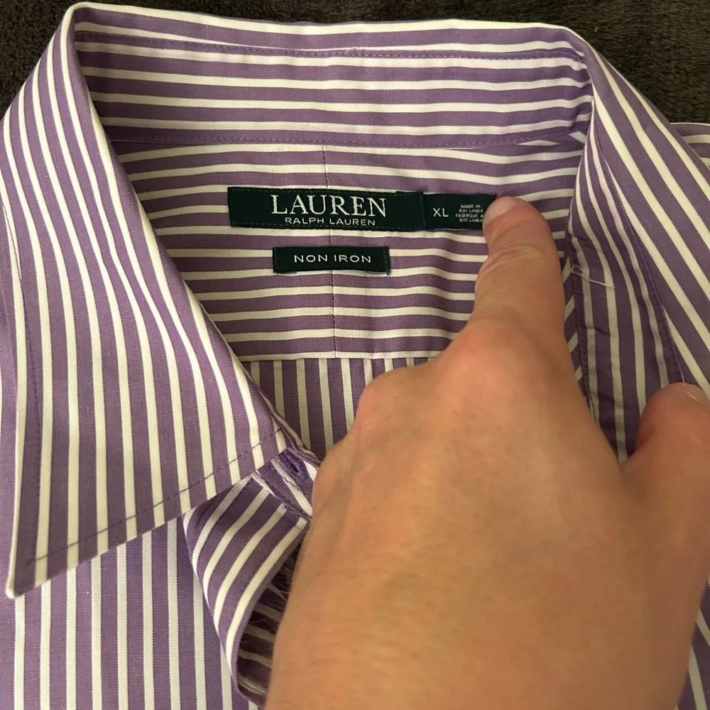 Ralph Lauren Women's Purple and White Striped Button-Down Shirt - Picture 5 of 5